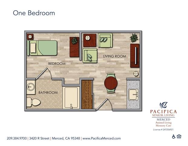 One Bedroom Floor Plan One Bedroom Floor Plan at Pacifica Senior Living Merced, Merced, 95348