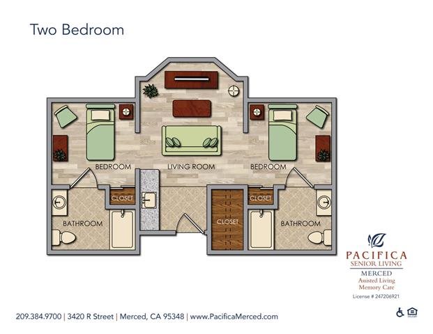 Two Bedroom Floor Plan Two Bedroom Floor Plan at Pacifica Senior Living Merced, Merced