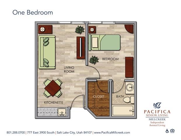 One Bedroom Floor Plan One Bedroom Floor Plan at Pacifica Senior Living Millcreek, Salt Lake City, UT, 84107
