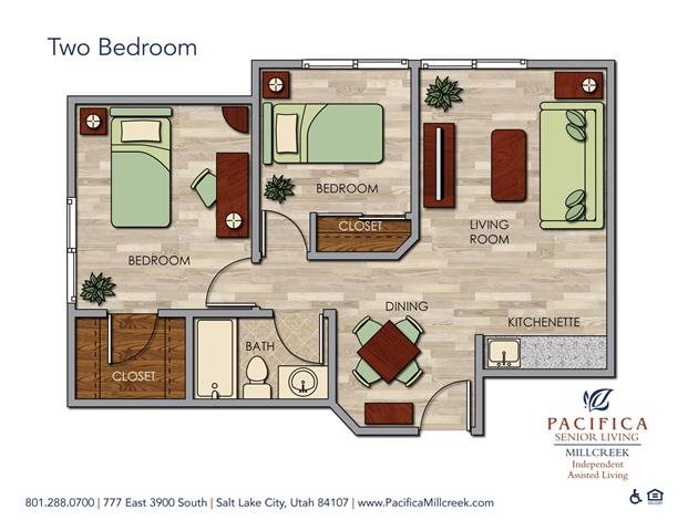Two Bedroom Floor Plan Two Bedroom Floor Plan at Pacifica Senior Living Millcreek, Salt Lake City, UT