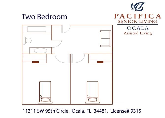 Two Bedroom Shared Bath Floor Plan Two Bedroom Shared Bath Floor Plan at Pacifica Senior Living Ocala, Marion County, FL