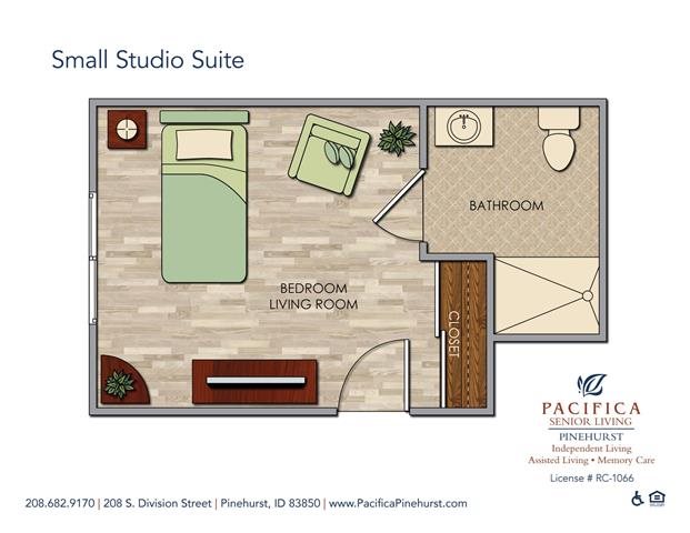 Small Studio Suite Floor Plan Private Studio Suite Floor Plan at Pacifica Senior Living Pinehurst, Idaho