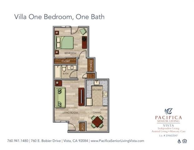 Villa One Bedroom, One Bath Floor Plan Villa One Bedroom, One Bath Floor Plan at Pacifica Senior Living Vista, California