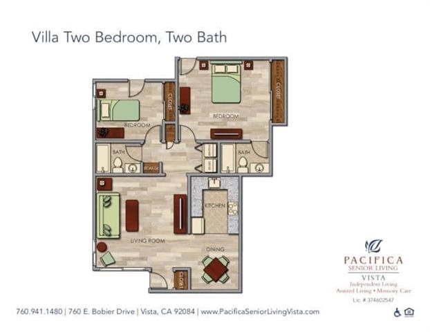 Villa Two Bedroom, Two Bath Floor Plan Villa Two Bedroom, Two Bath Floor Plan at Pacifica Senior Living Vista, California, 92084