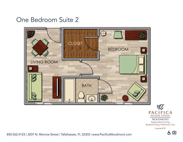 One Bedroom Suite 2 Floor Plan One Bedroom Suite 2 Floor Plan at Pacifica Senior Living Woodmont, Florida