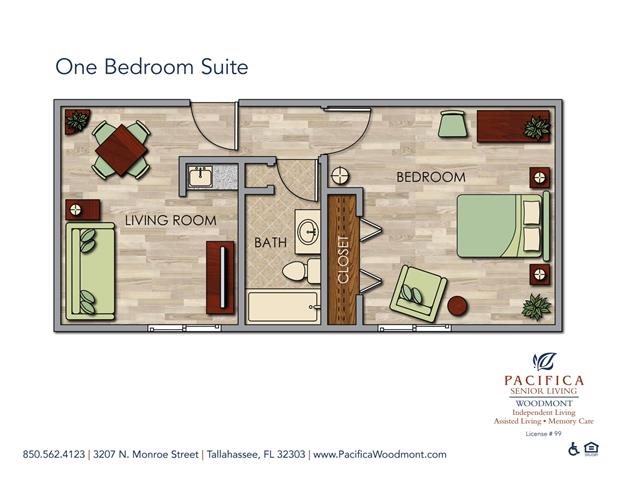 One Bedroom Suite Floor Plan One Bedroom Suite Floor Plan at Pacifica Senior Living Woodmont, Florida, 32303