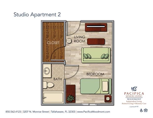 Studio Apartment 2 Floor Plan Studio Apartment 2 Floor Plan at Pacifica Senior Living Woodmont, Tallahassee, FL, 32303