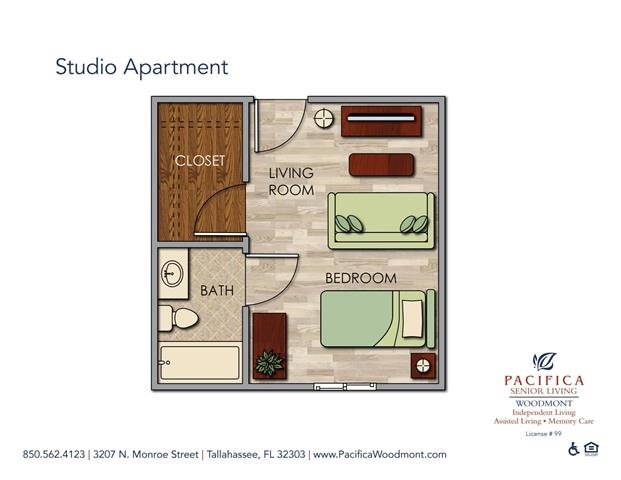 Studio Apartment Floor Plan Studio Apartment Floor Plan at Pacifica Senior Living Woodmont, Tallahassee, FL