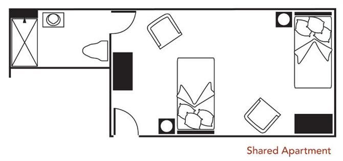 Shared Apartment Floor Plan Shared Apartment Floor Plan at Pacifica Senior Living: Riverside Legacies Memory Care, Riverside