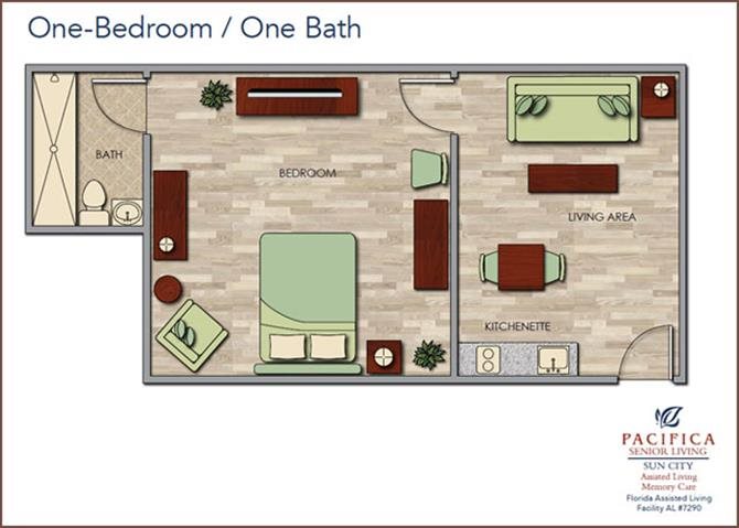 ONE BEDROOM FloorPlan ONE BEDROOM FloorPlan at Sun City Senior Living, Ruskin, FL, 33572