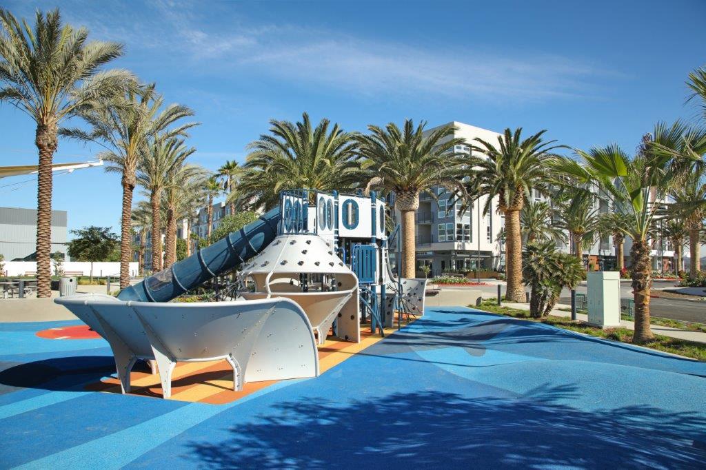 Water park surrounded by palm trees