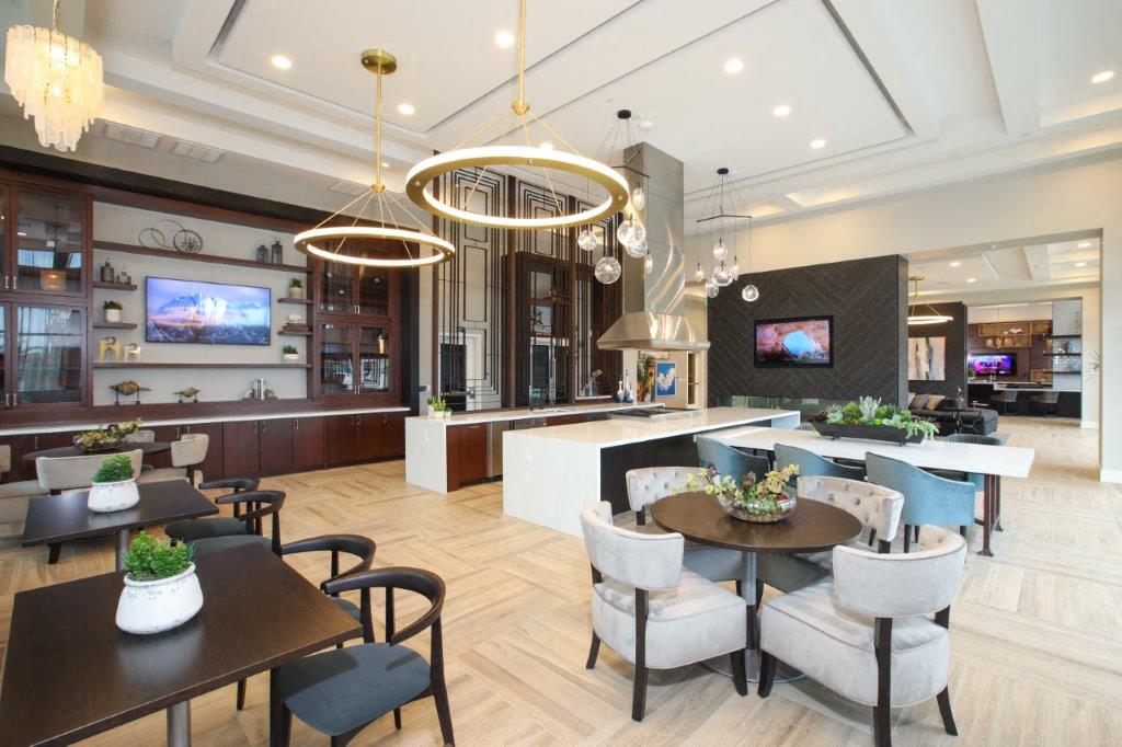 Resident lounge with stylish seating and modern lighting
