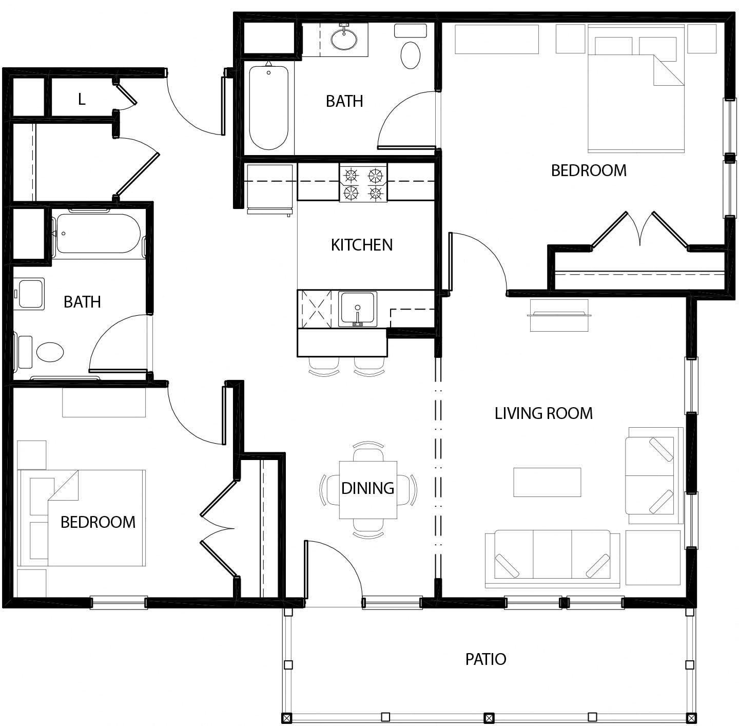 two two with patio Two bedroom and two bath unit with a patio