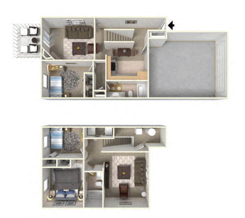 3 bed 2 bath townhome floor plan