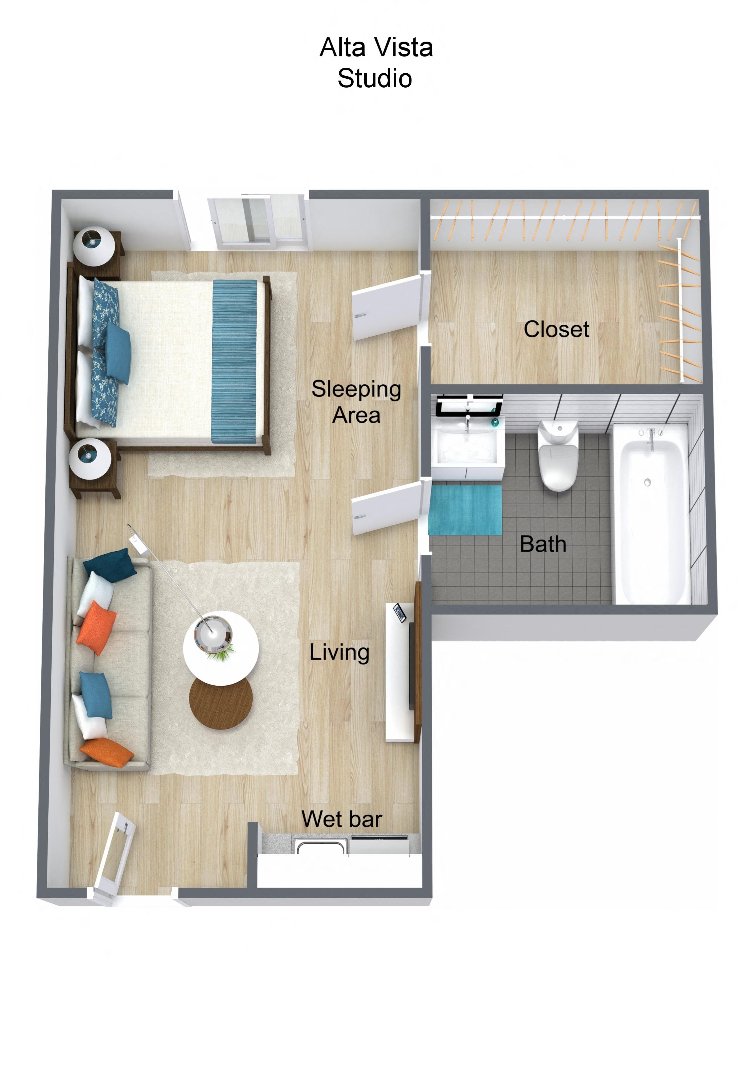 Studio Floor Plan Studio Floor Plan at Pacifica Senior LIving, Alta Vista Senior Living, Vista, California