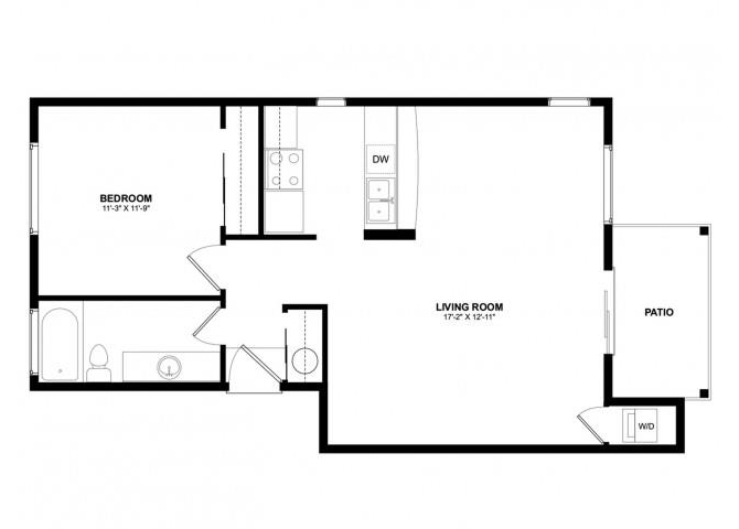 1 Bed 1 Bath floor plan