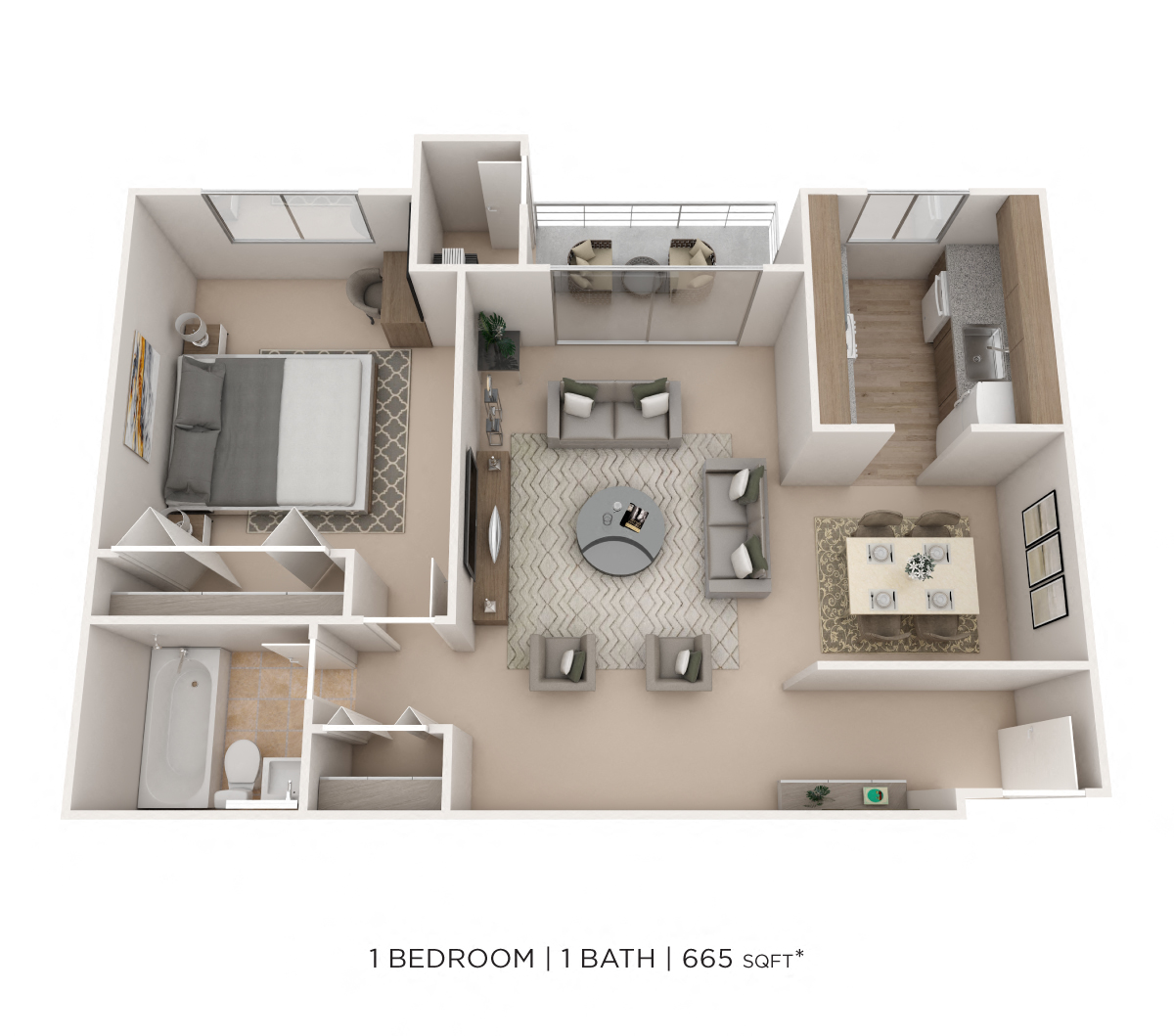 One Bedroom - 665 sqft floor plan