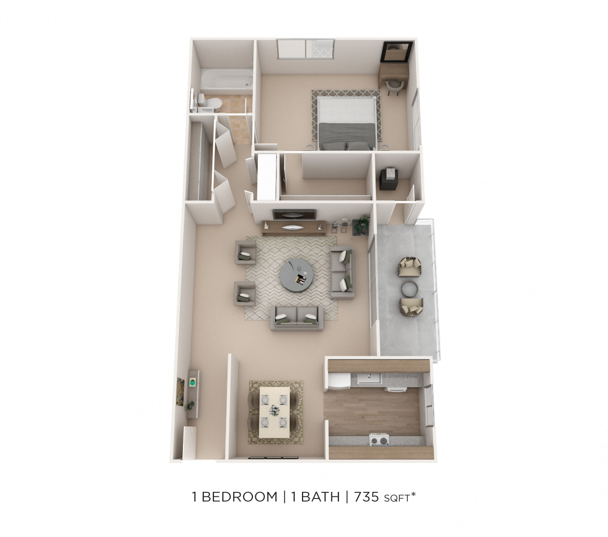 One Bedroom - 735 sqft floor plan