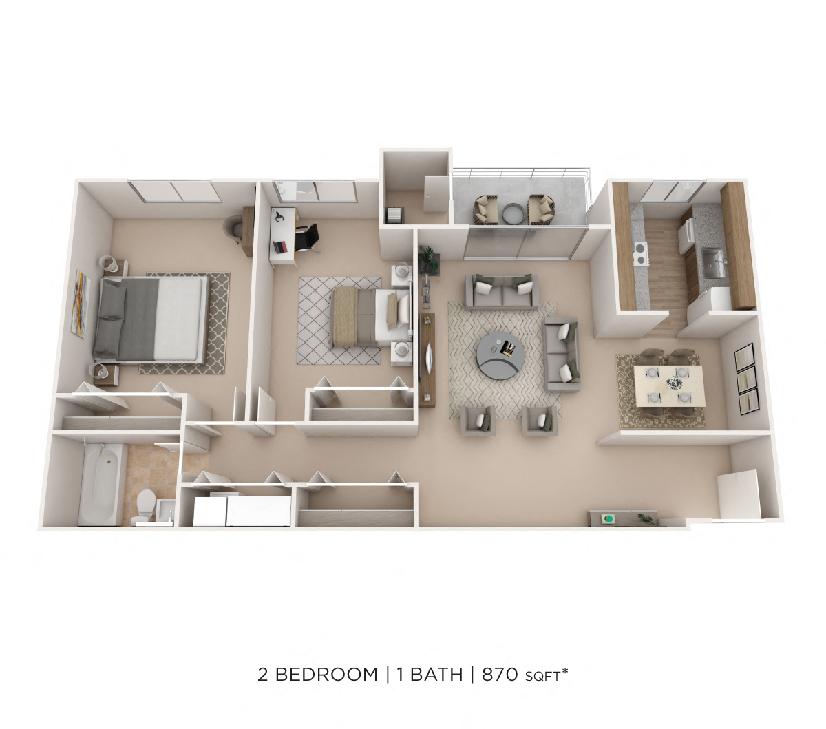 Two Bedroom - 870 sqft floor plan