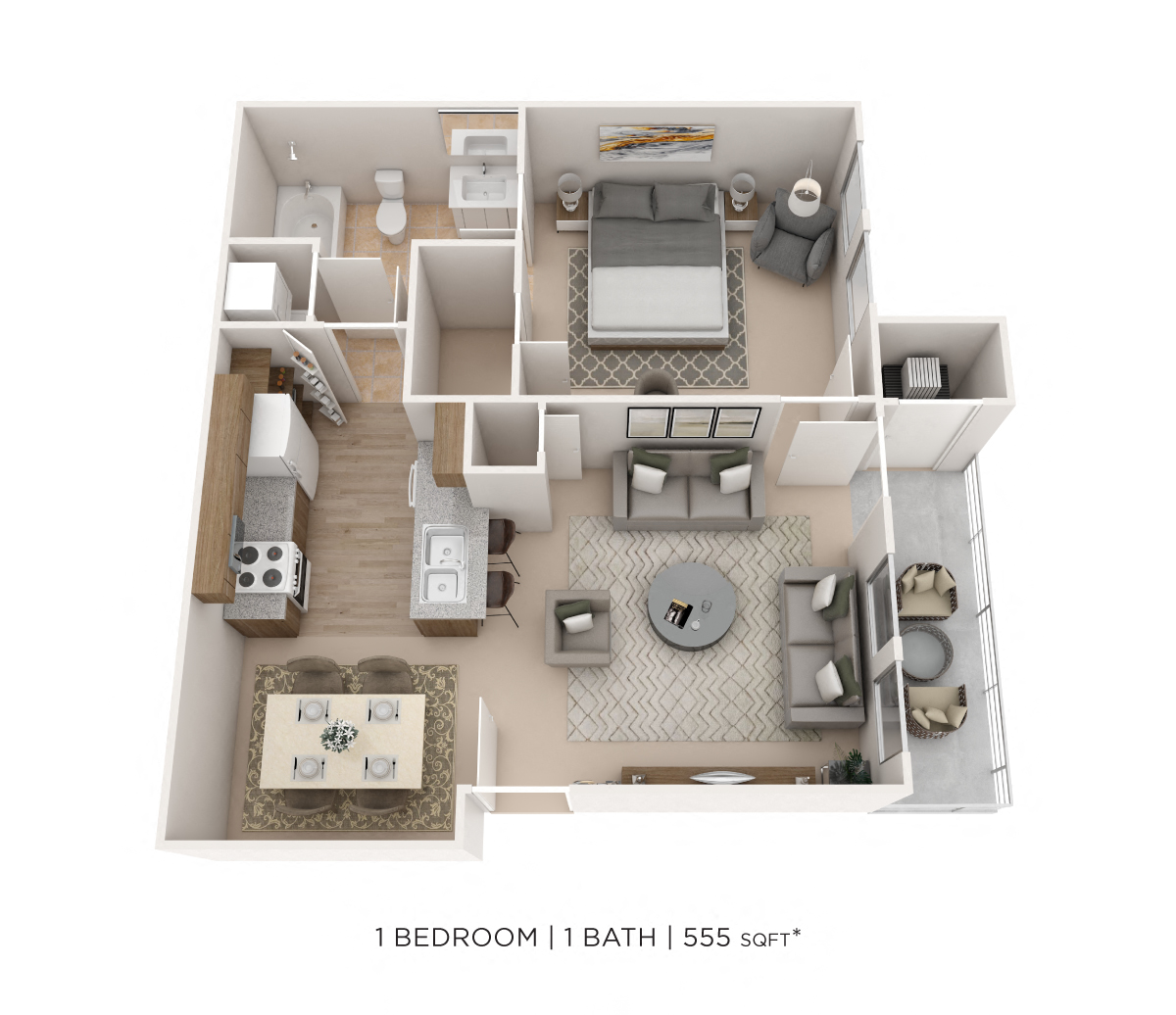 One Bedroom-555 sqft floor plan