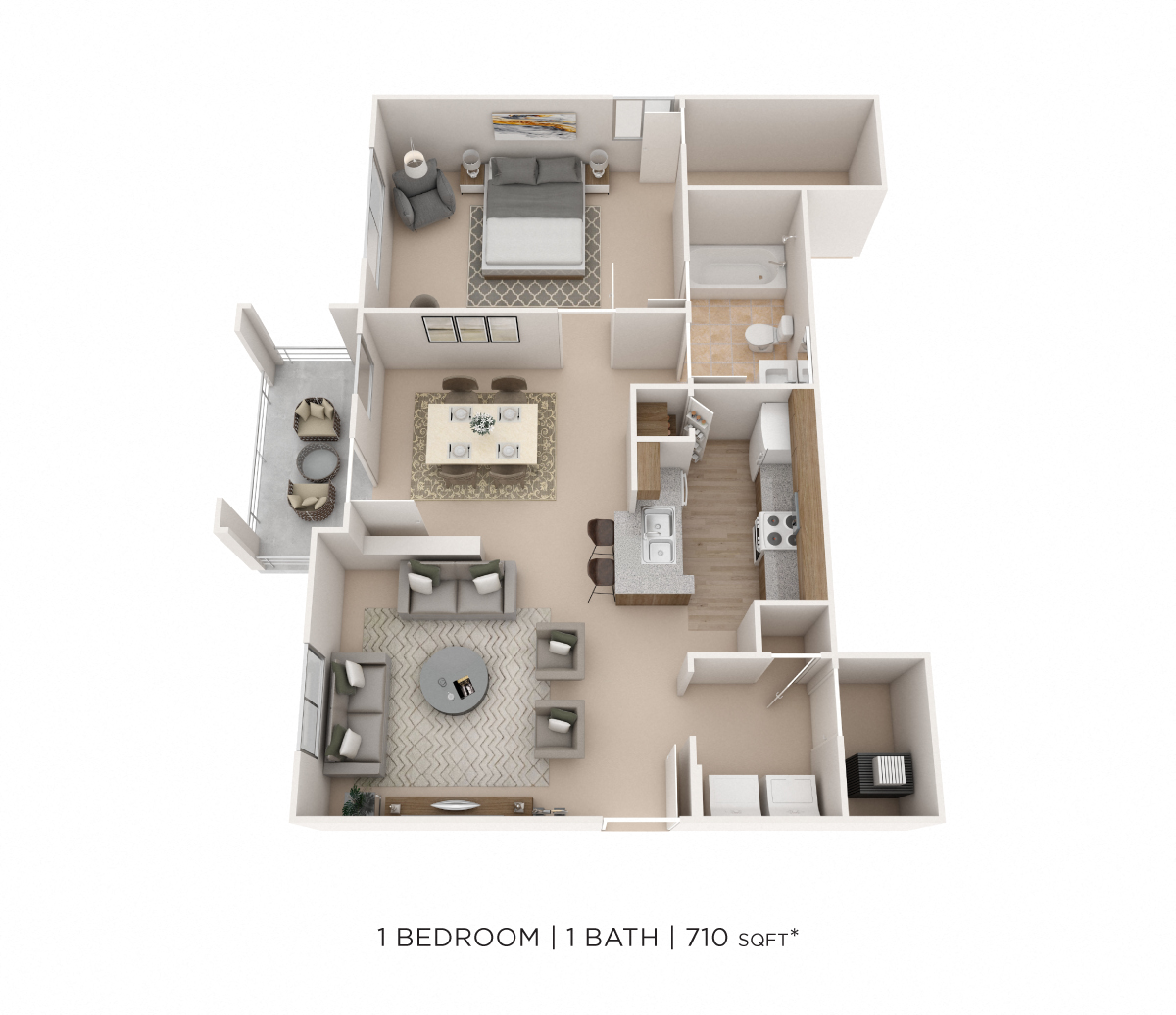 One Bedroom-710 sqft floor plan