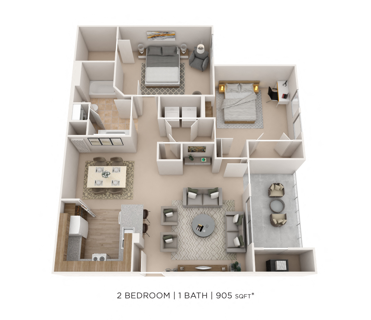 Two Bedroom-905 sqft floor plan