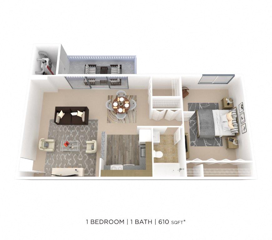 One Bedroom-610 sqft floor plan