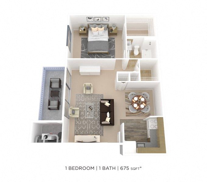 One Bedroom-675 sqft floor plan