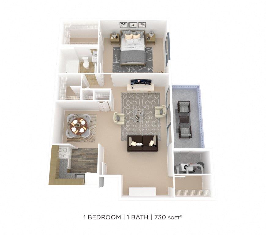 One Bedroom-730 sqft floor plan