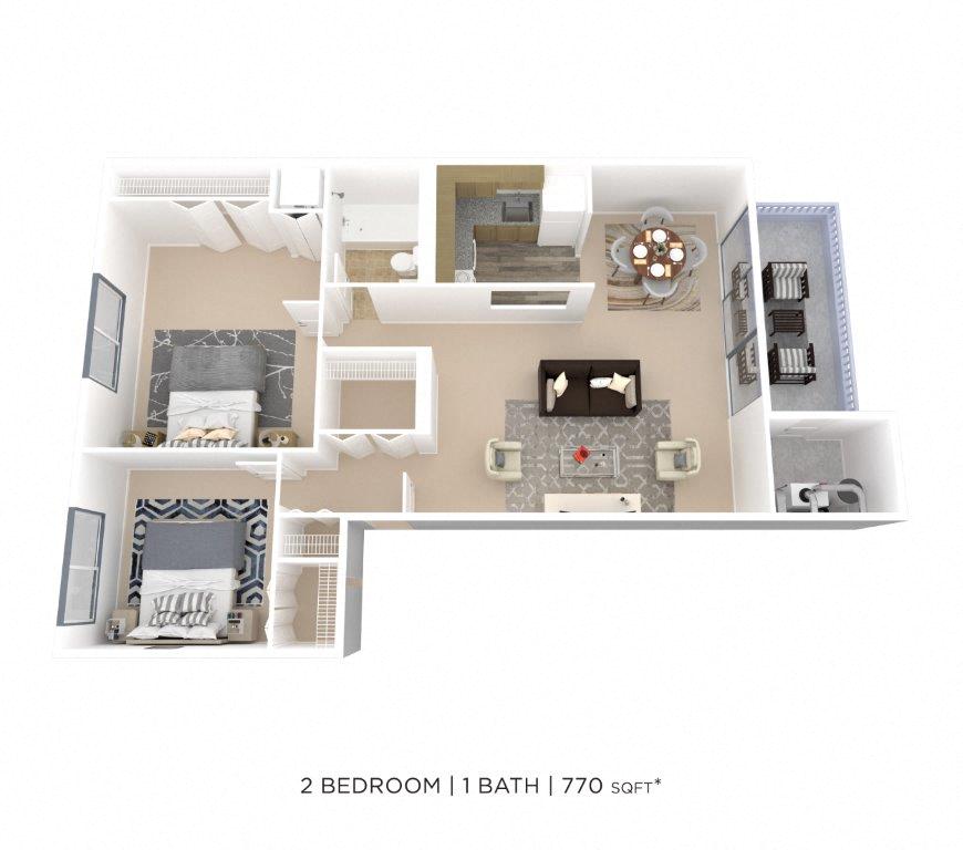 Two Bedroom- 770 sqft floor plan
