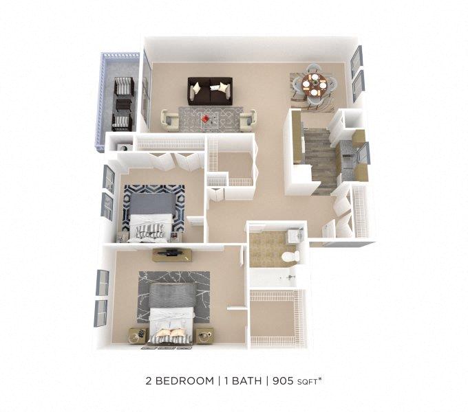 Two Bedroom-905 sqft floor plan