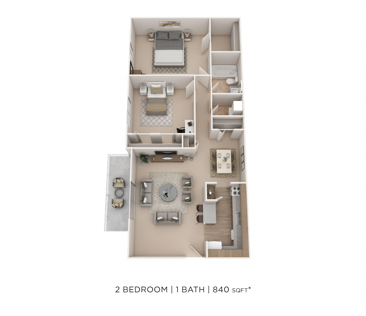 Two Bedroom - 840 sqft floor plan