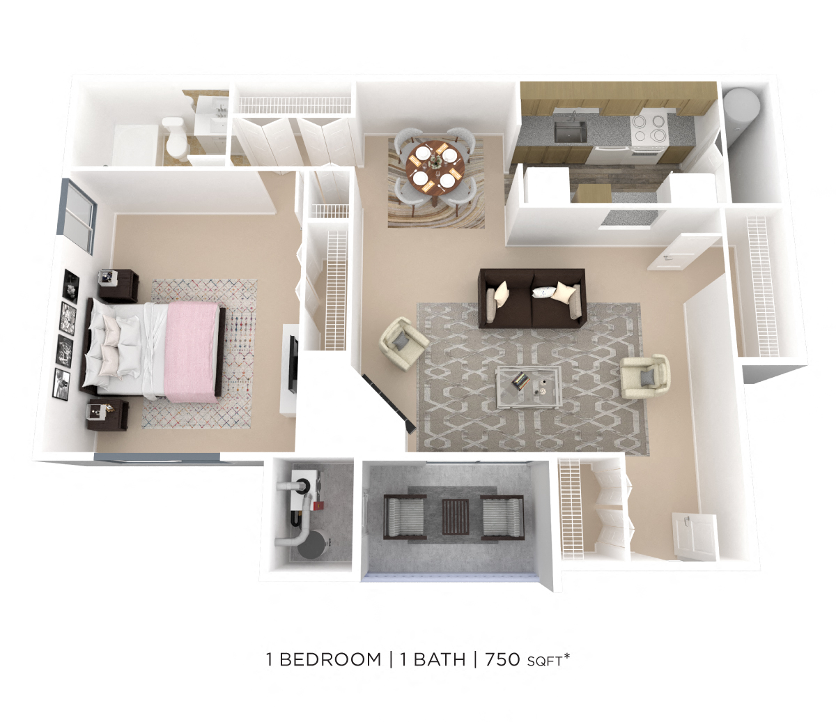 One Bedroom - 750 sqft floor plan