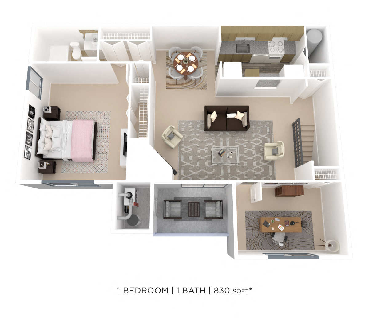 One Bedroom w/ Den - 830 sqft floor plan