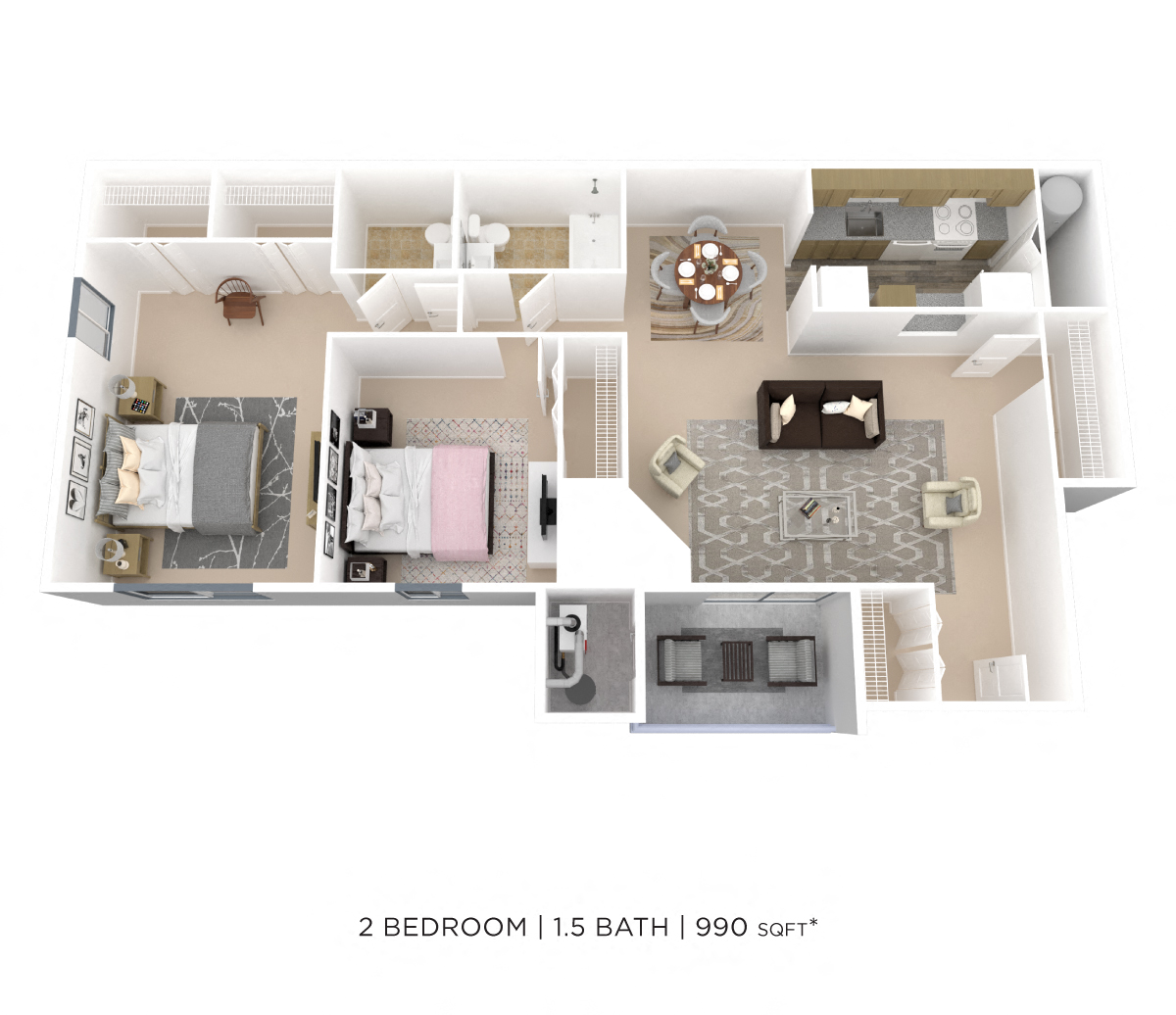 Two Bedroom 1.5 Bath - 990 sqft floor plan