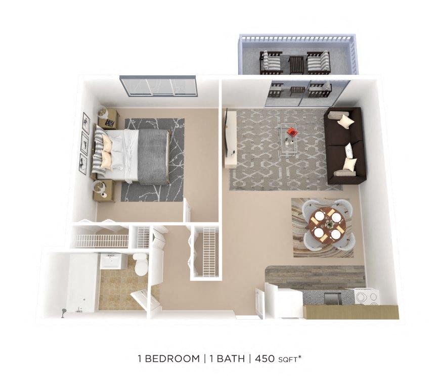 One Bedroom - 450 sqft floor plan