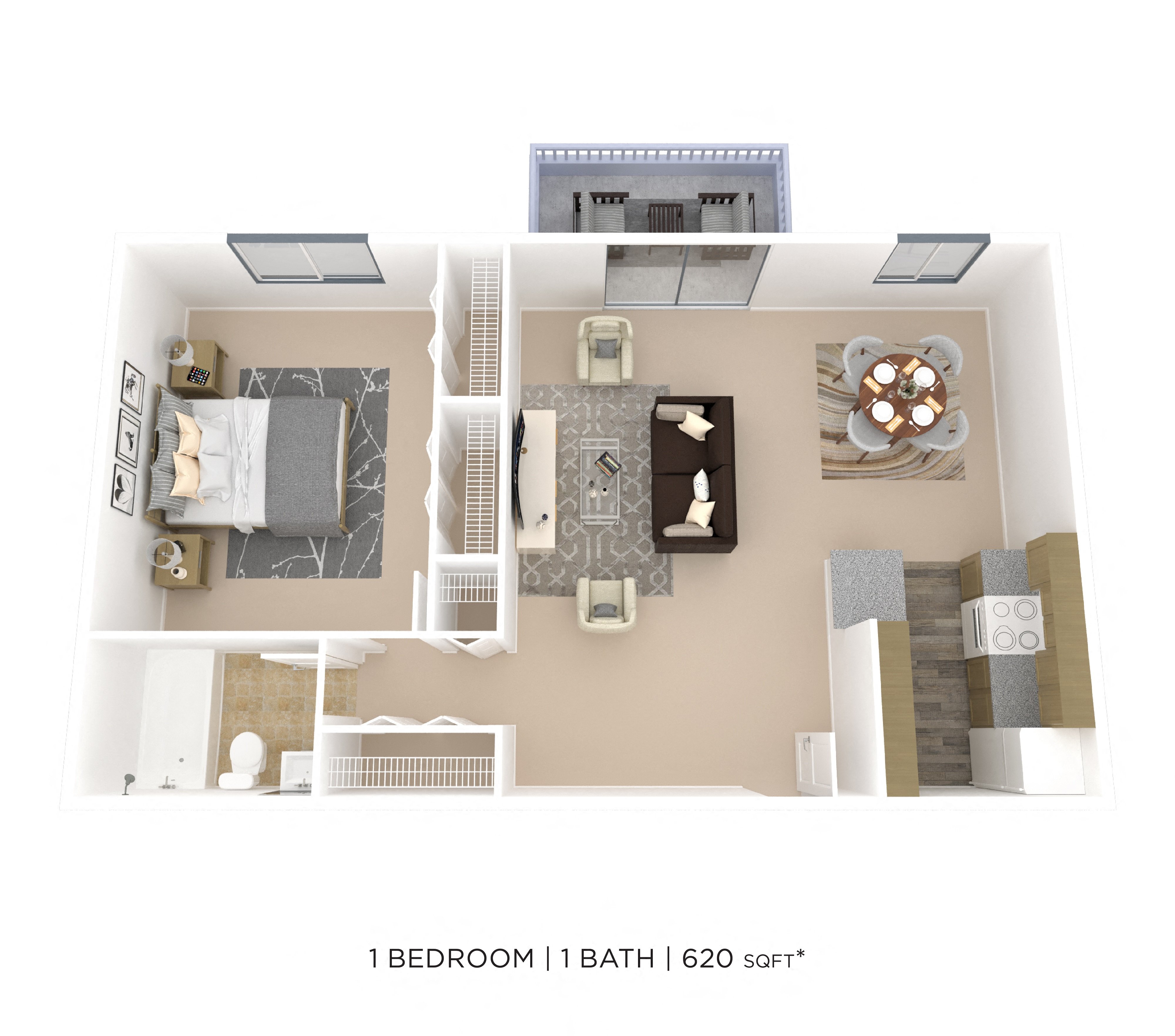 One Bedroom - 620 sqft floor plan