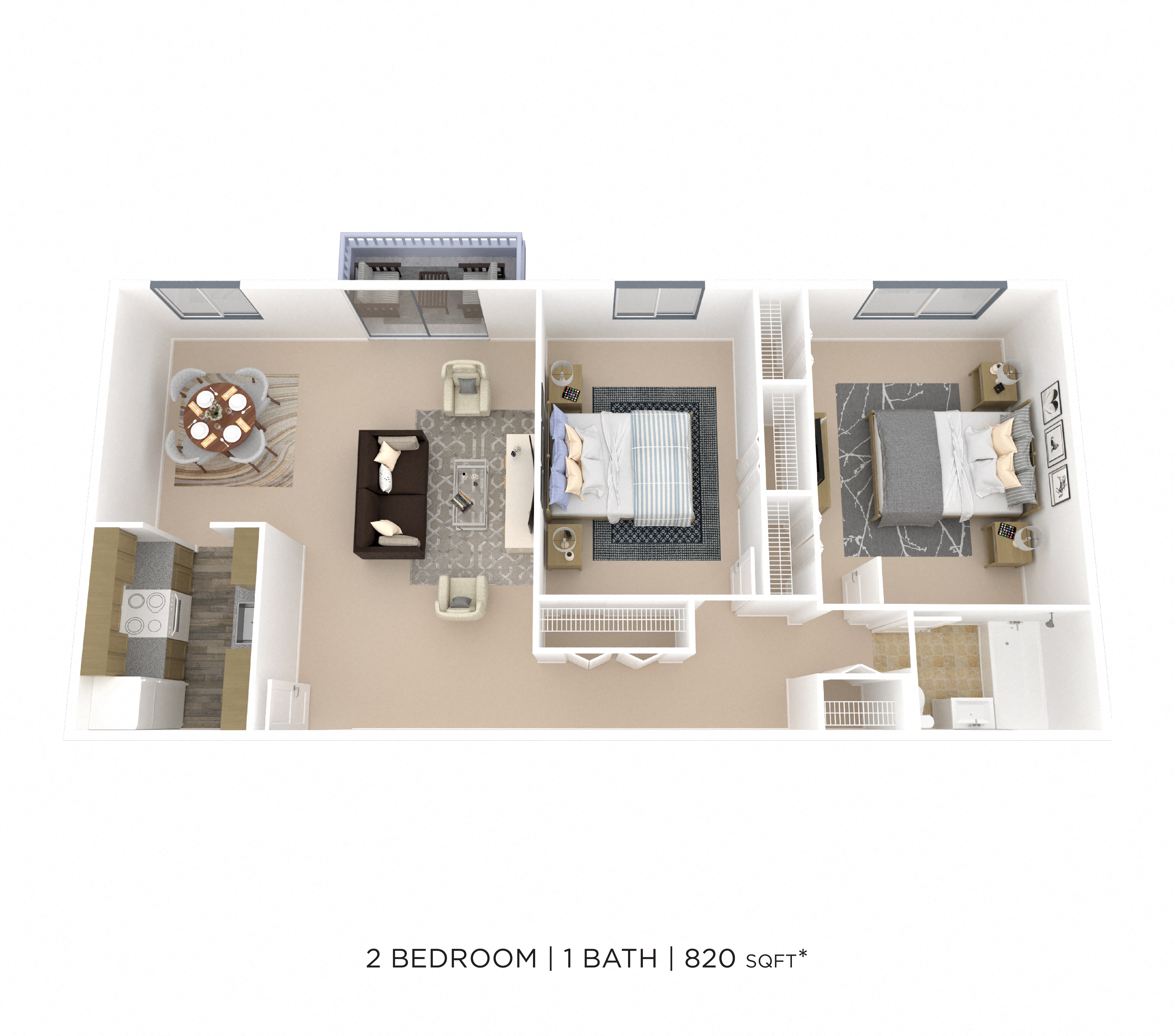 Two Bedroom - 820 sqft floor plan