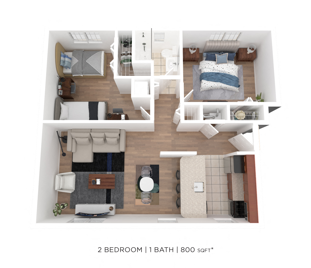 Two Bedroom - 800 sqft floor plan
