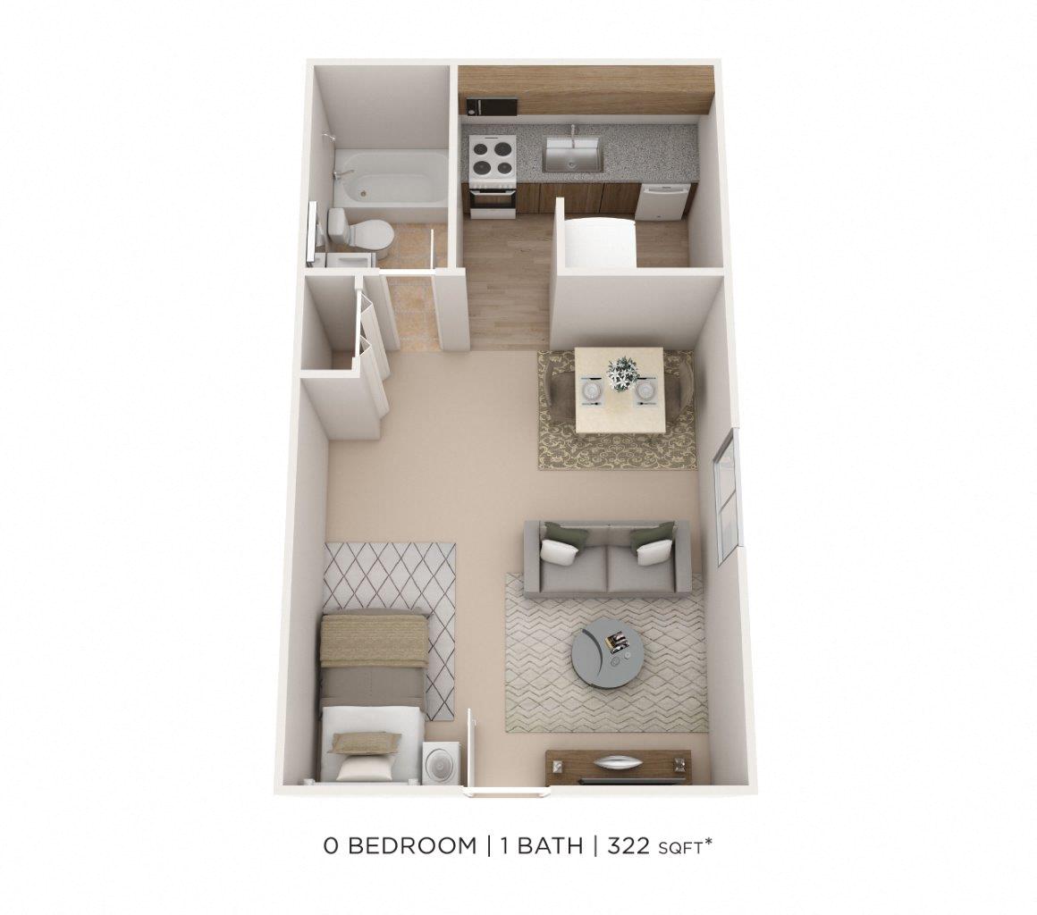Studio - 322 sqft floor plan