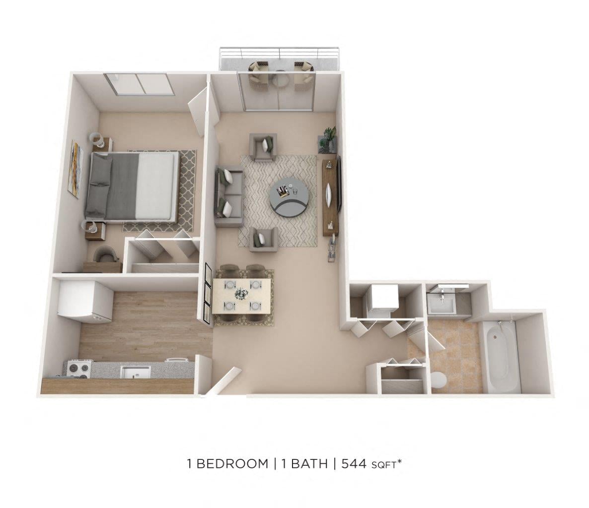 One Bedroom - 544 sqft floor plan