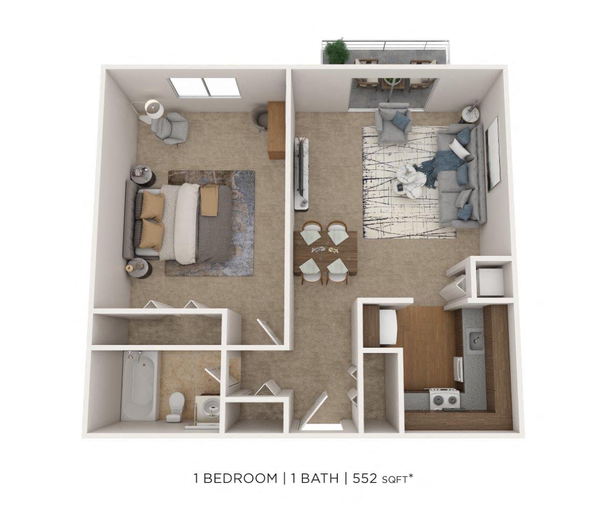 One Bedroom - 552 sqft floor plan