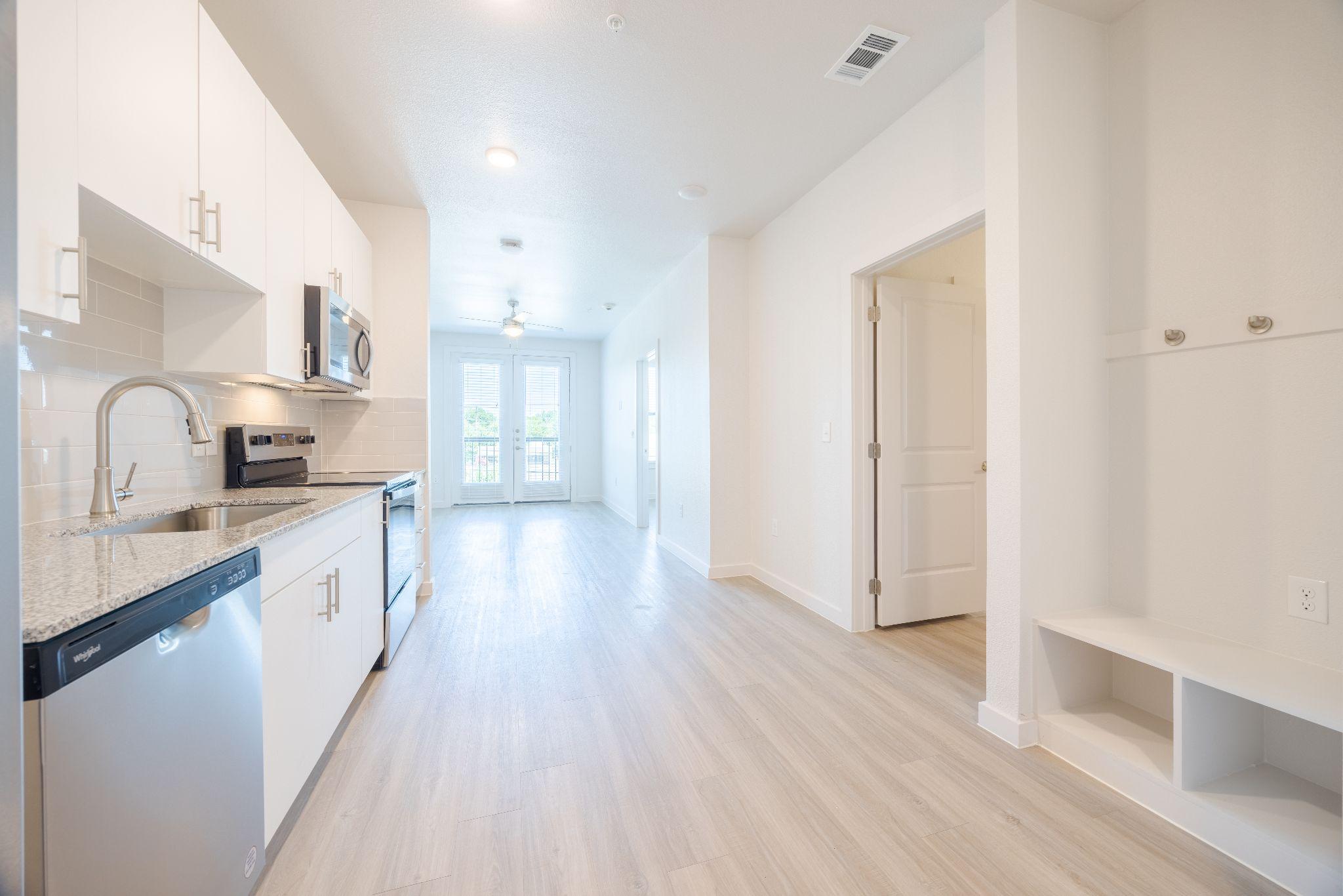 Bright Austin apartment interior with kitchen and living space