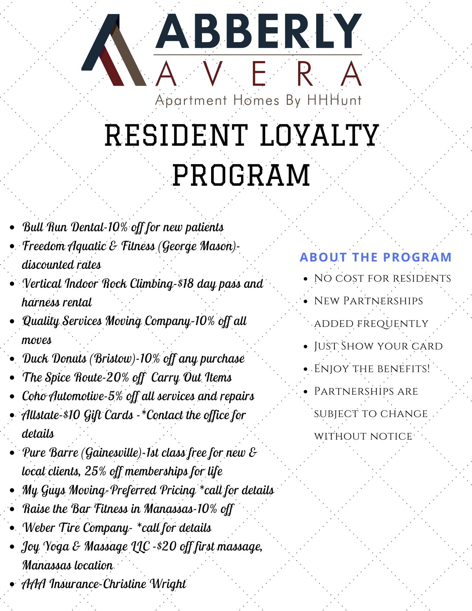 Abberly Avera Apartment Homes in Manassas, VA Community Info and Events